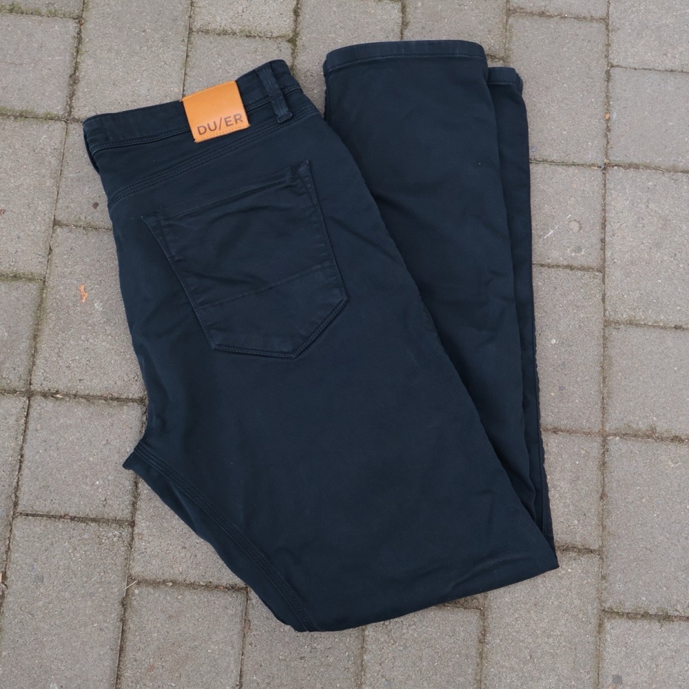 DUER Pants Mens 36x33 Navy Blue No Sweat N2X Relaxed Taper Performance Excellent